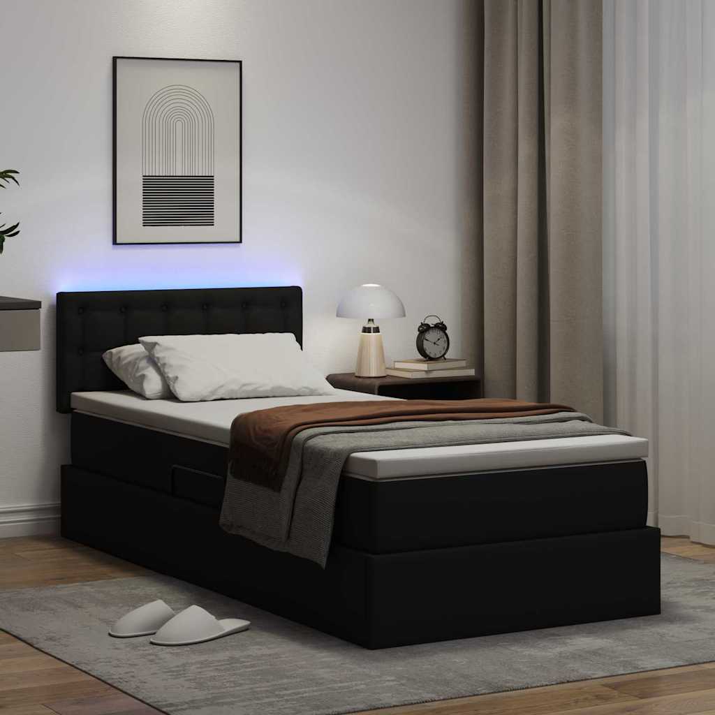 Bett mit Matratze mit LED Schwarz 100 x 200 cm Kunstleder