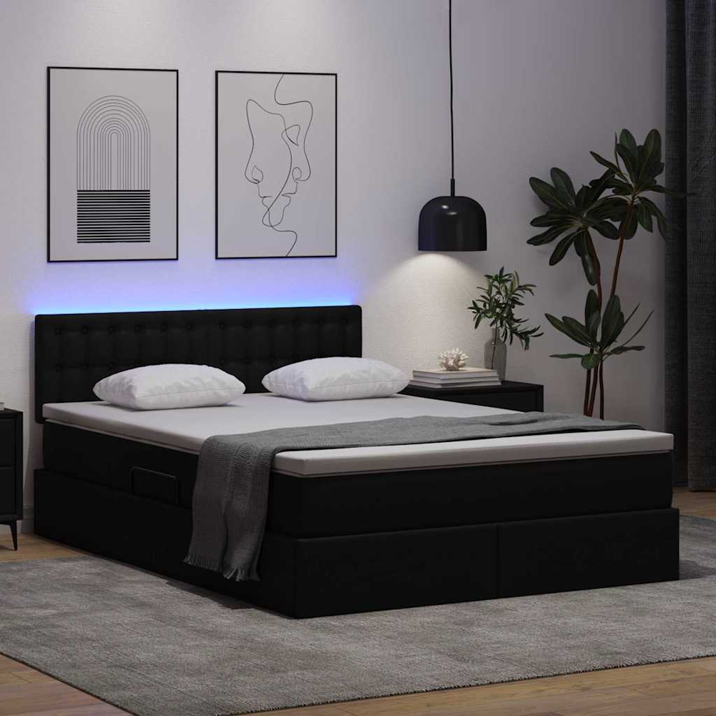 Bett mit Matratze mit LED Schwarz 140 x 200 cm Kunstleder