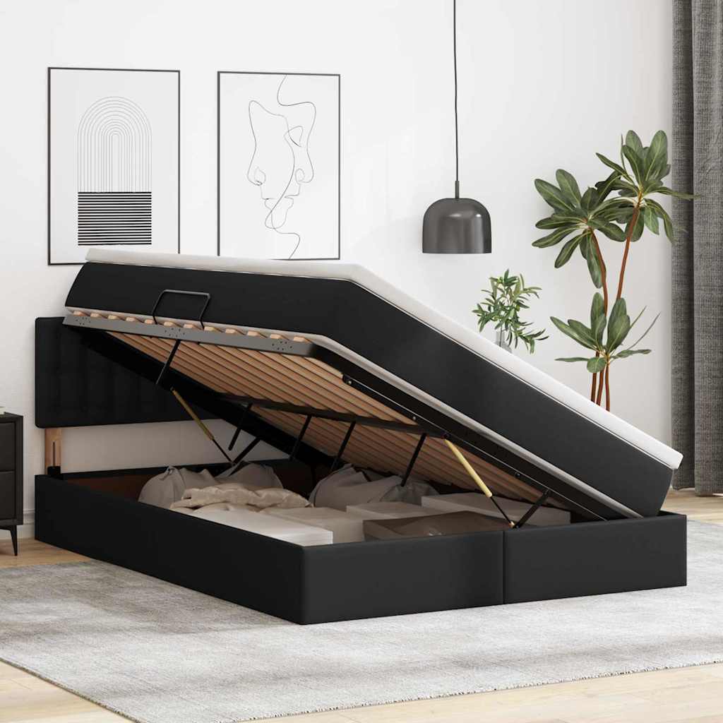 Bett mit Matratze mit LED Schwarz 140 x 200 cm Kunstleder