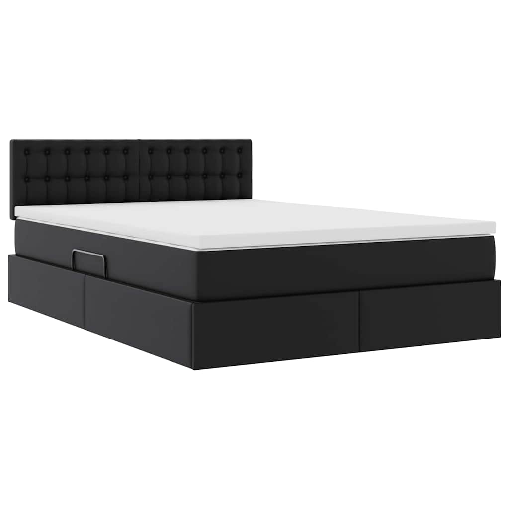 Bett mit Matratze mit LED Schwarz 140 x 200 cm Kunstleder