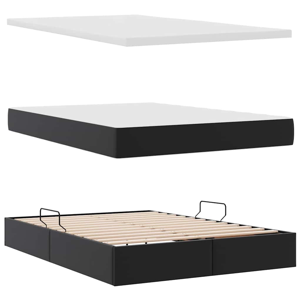 Bett mit Matratze mit LED Schwarz 140 x 200 cm Kunstleder