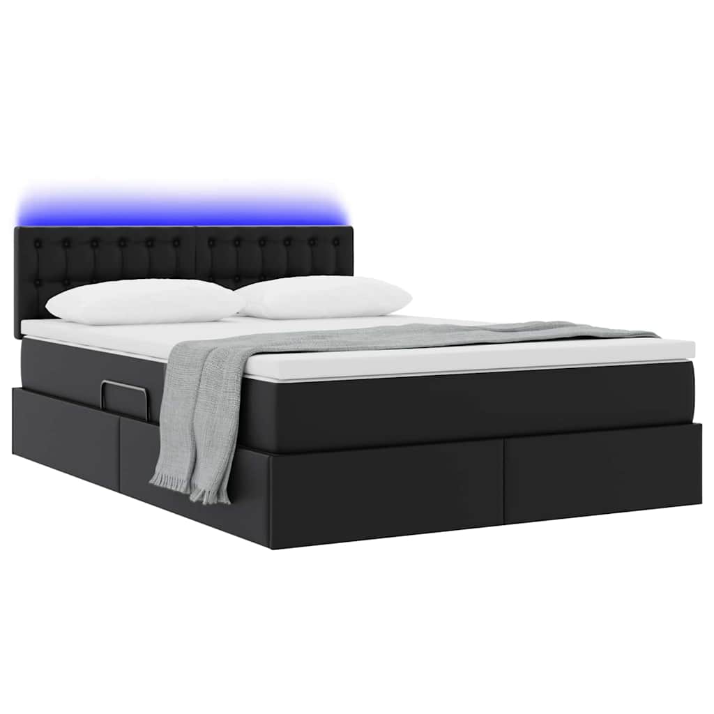 Bett mit Matratze mit LED Schwarz 140 x 200 cm Kunstleder
