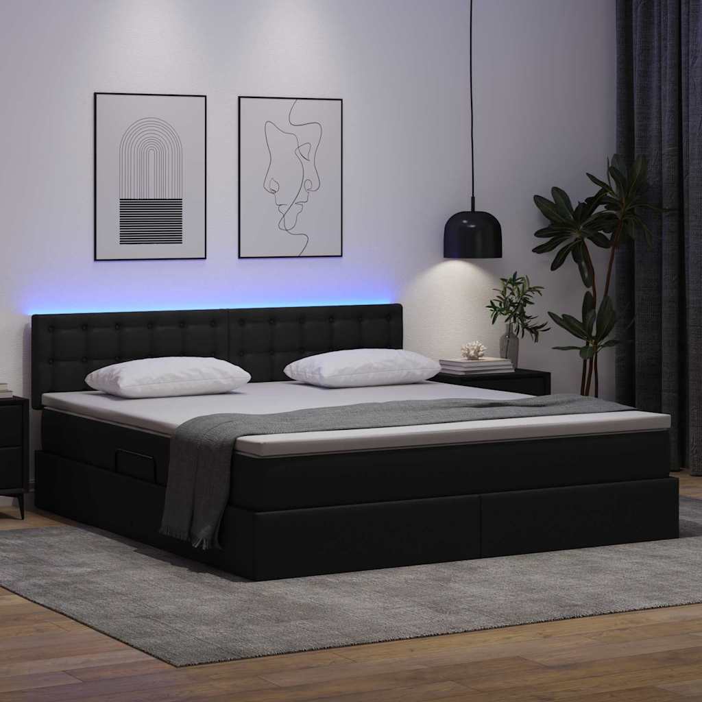 Bett mit Matratze mit LED Schwarz 180 x 200 cm Kunstleder
