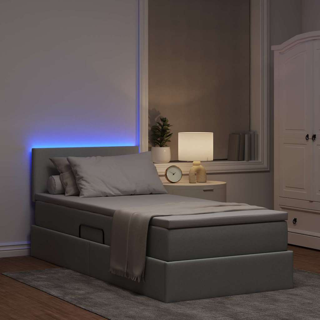 LED-Speicherbett mit Matratze Hellgrau 90 x 190 cm Stoff