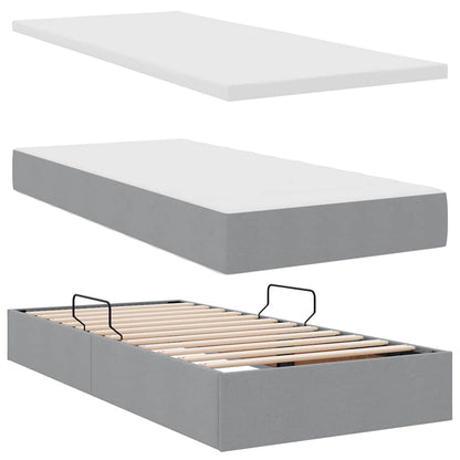 LED-Speicherbett mit Matratze Hellgrau 90 x 190 cm Stoff