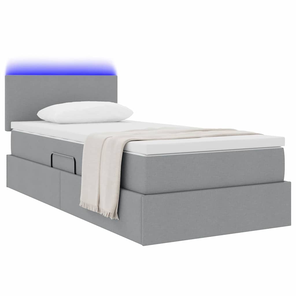 LED-Speicherbett mit Matratze Hellgrau 90 x 190 cm Stoff