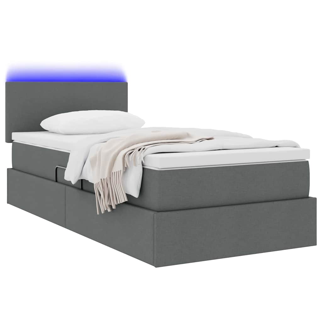 LED-Speicherbett mit Matratze Dunkelgrau 90 x 190 cm Stoff
