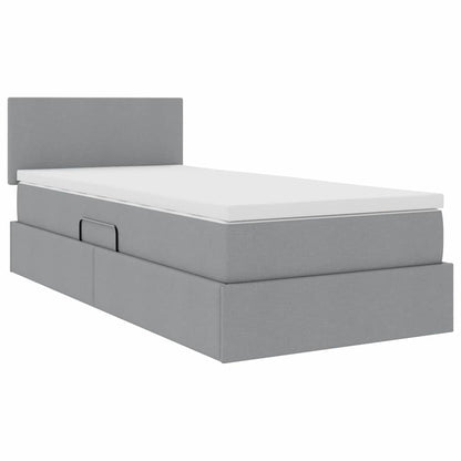 LED-Speicherbett mit Matratze Hellgrau 90 x 200 cm Stoff
