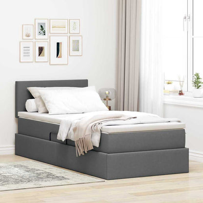 LED-Speicherbett mit Matratze Dunkelgrau 90 x 200 cm Stoff