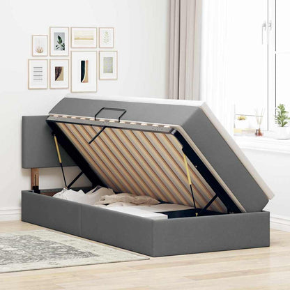 LED-Speicherbett mit Matratze Dunkelgrau 90 x 200 cm Stoff