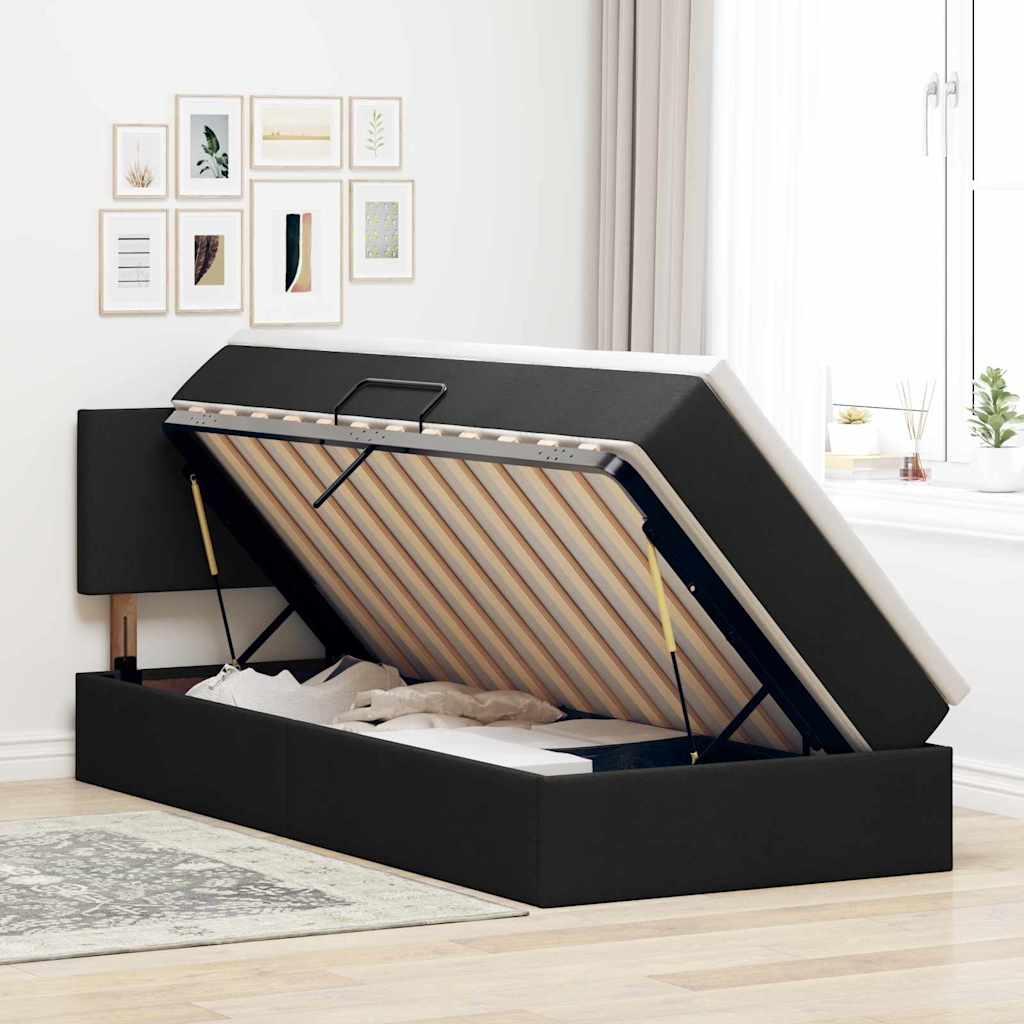 LED-Speicherbett mit Matratze Schwarz 90 x 200 cm Stoff