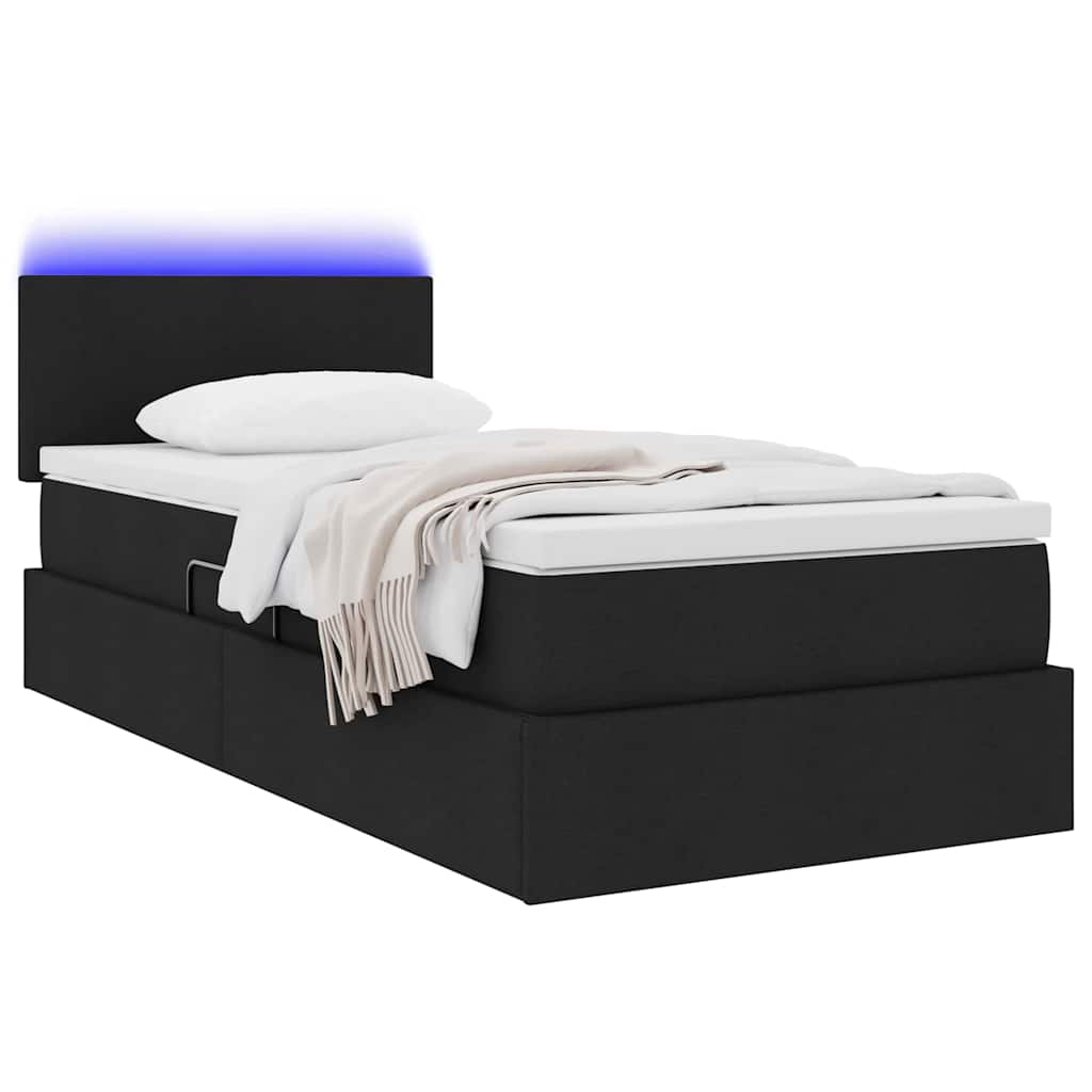 LED-Speicherbett mit Matratze Schwarz 90 x 200 cm Stoff