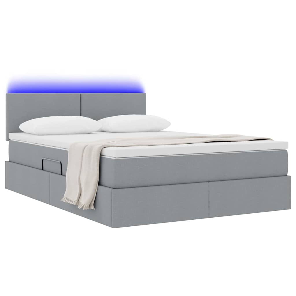 LED-Speicherbett mit Matratze Hellgrau 140 x 190 cm Stoff