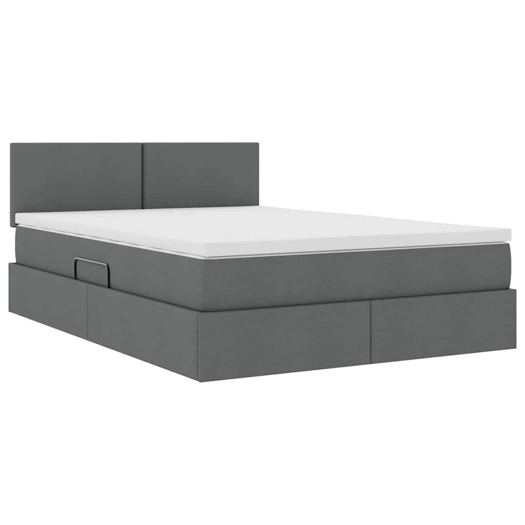 LED-Speicherbett mit Matratze Dunkelgrau 140 x 200 cm Stoff