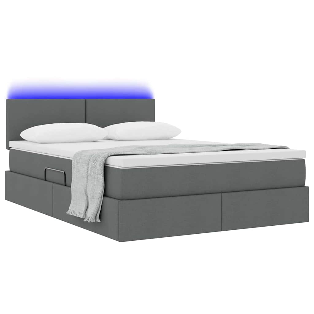 LED-Speicherbett mit Matratze Dunkelgrau 140 x 200 cm Stoff