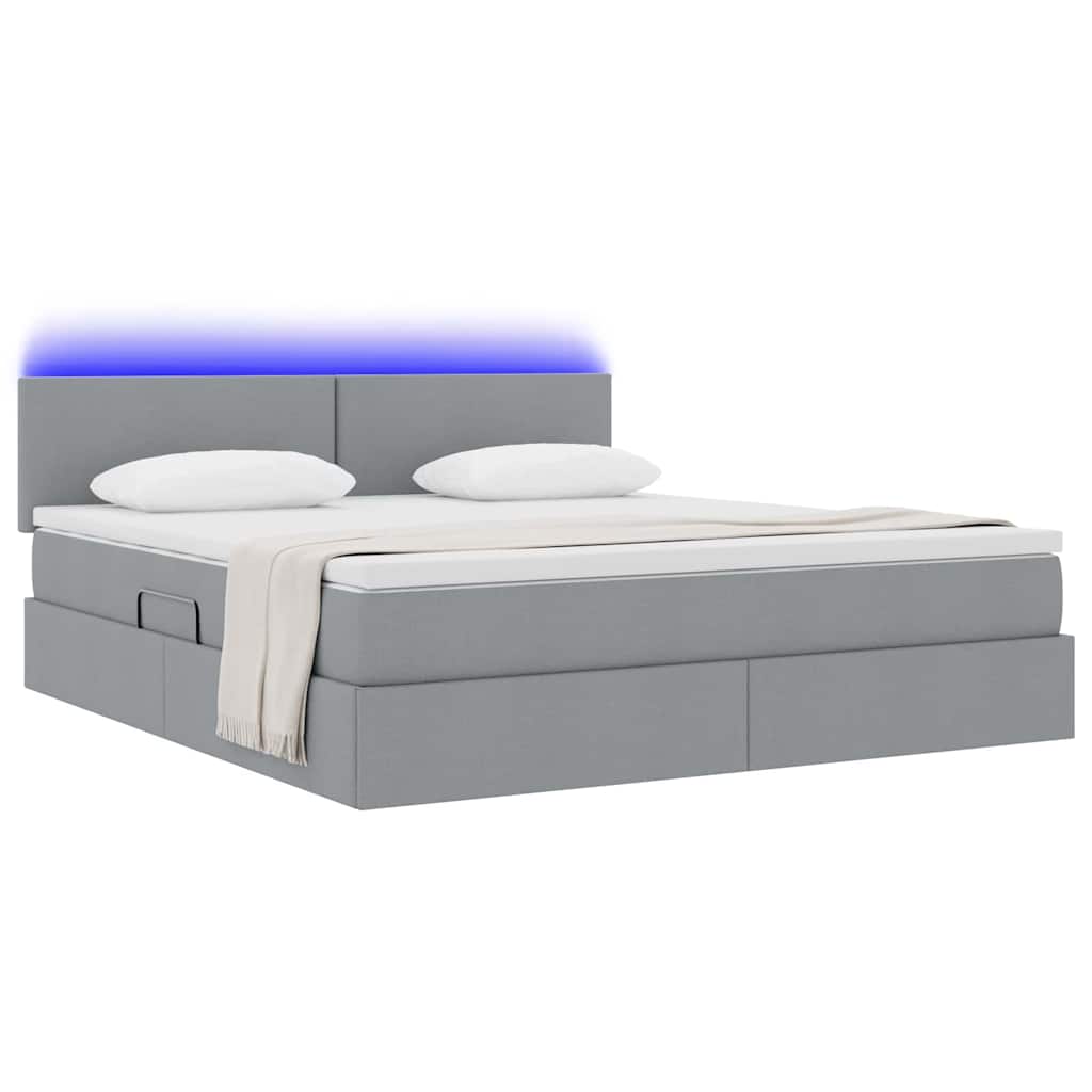 LED-Speicherbett mit Matratze Hellgrau 180 x 200 cm Stoff