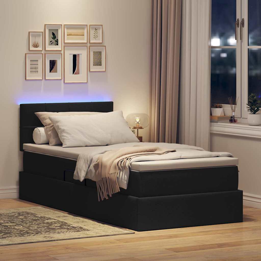 LED-Speicherbett mit Matratze Schwarz 90 x 190 cm Stoff