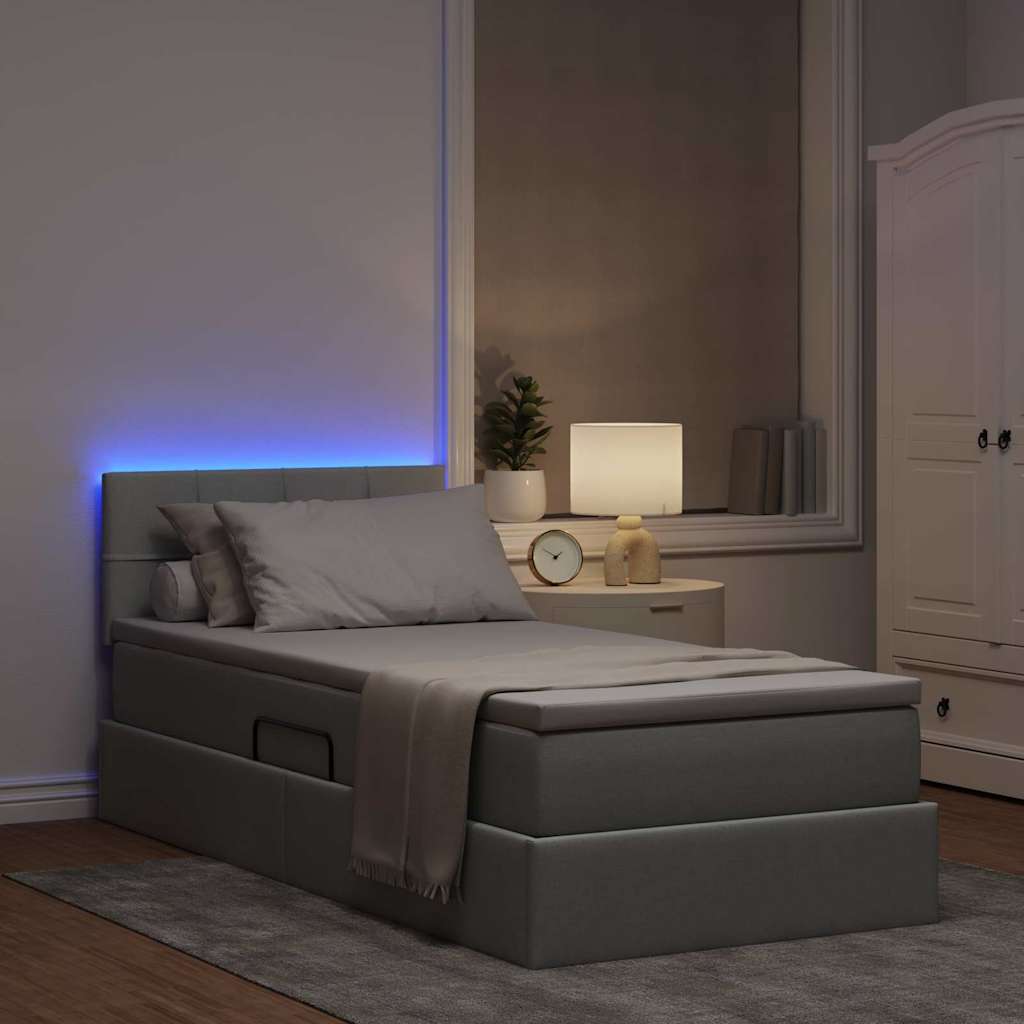 LED-Speicherbett mit Matratze Hellgrau 90 x 200 cm Stoff