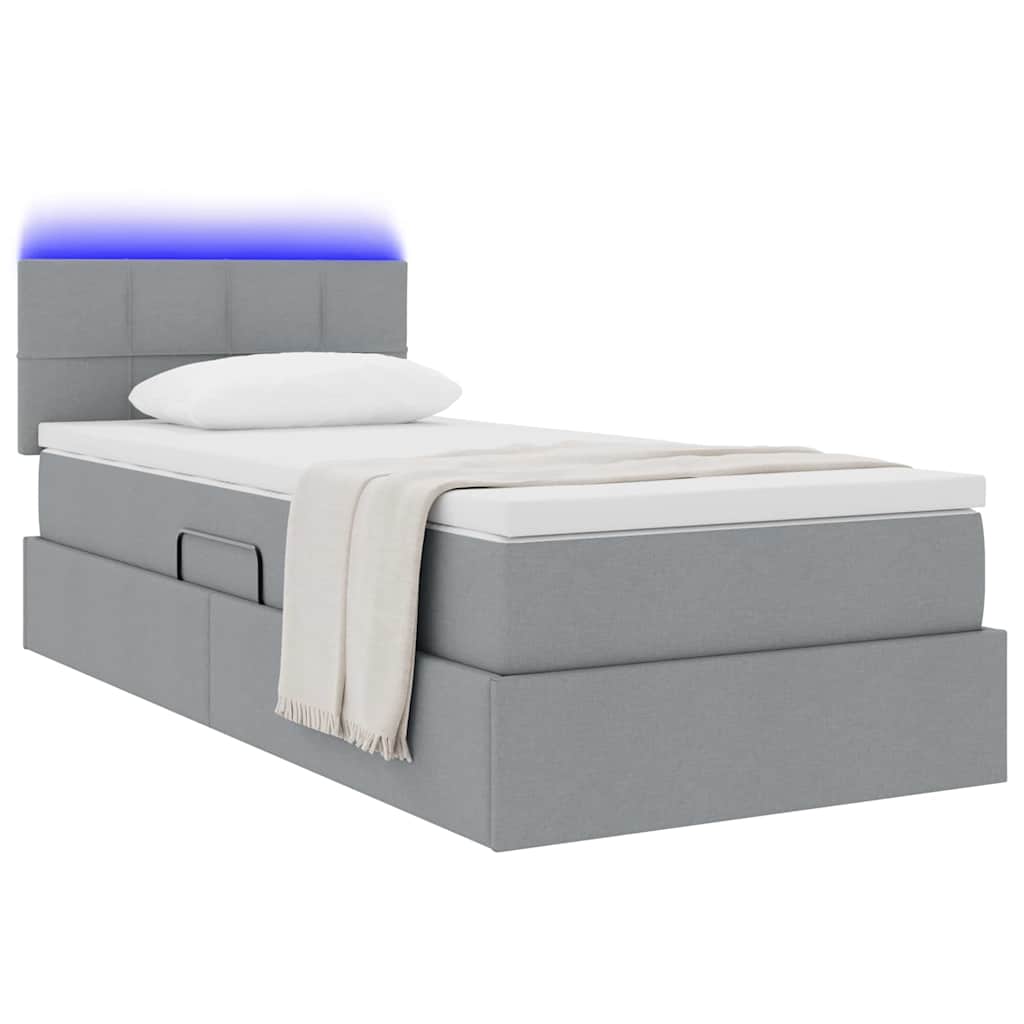 LED-Speicherbett mit Matratze Hellgrau 90 x 200 cm Stoff