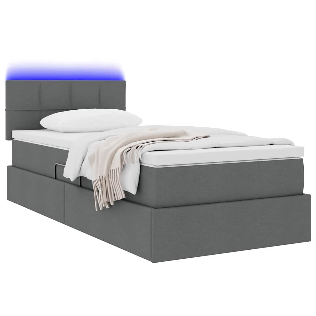 LED-Speicherbett mit Matratze Dunkelgrau 100 x 200 cm Stoff