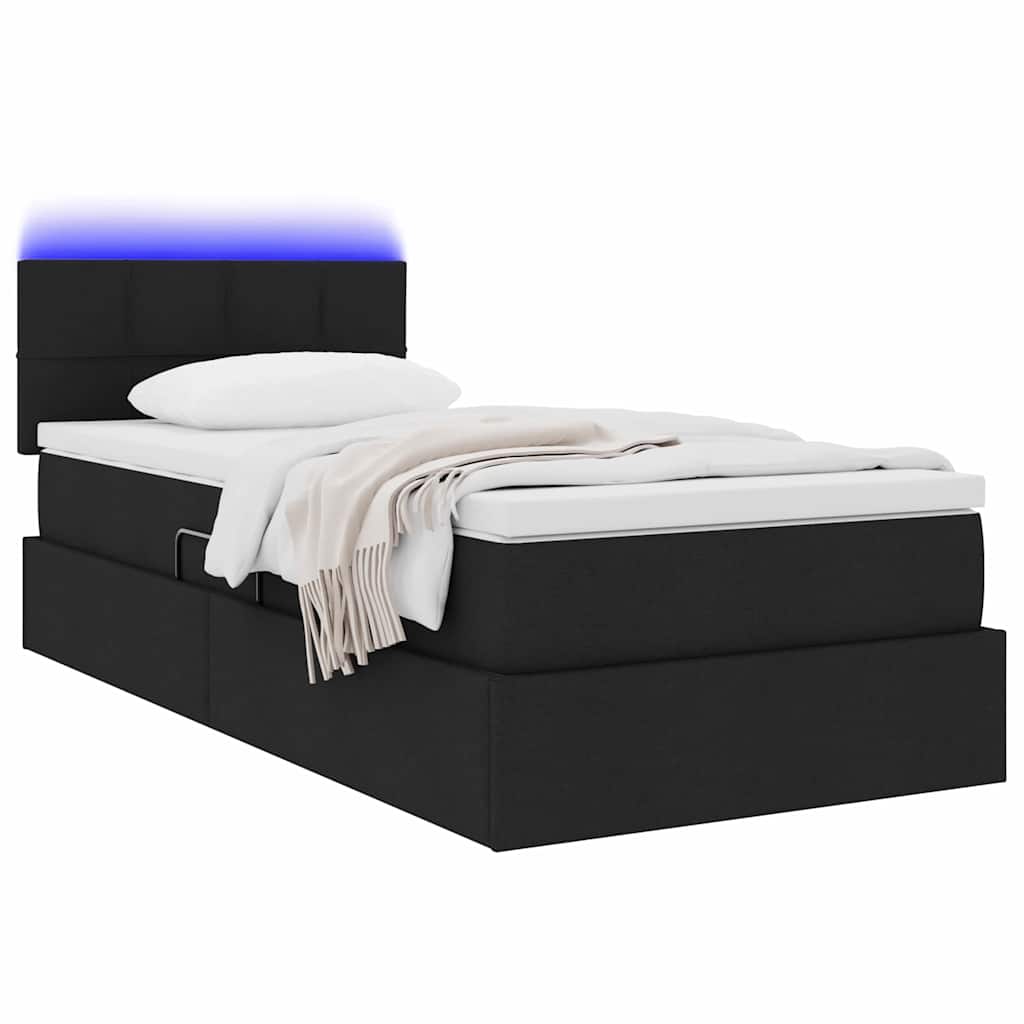 LED-Speicherbett mit Matratze Schwarz 100 x 200 cm Stoff