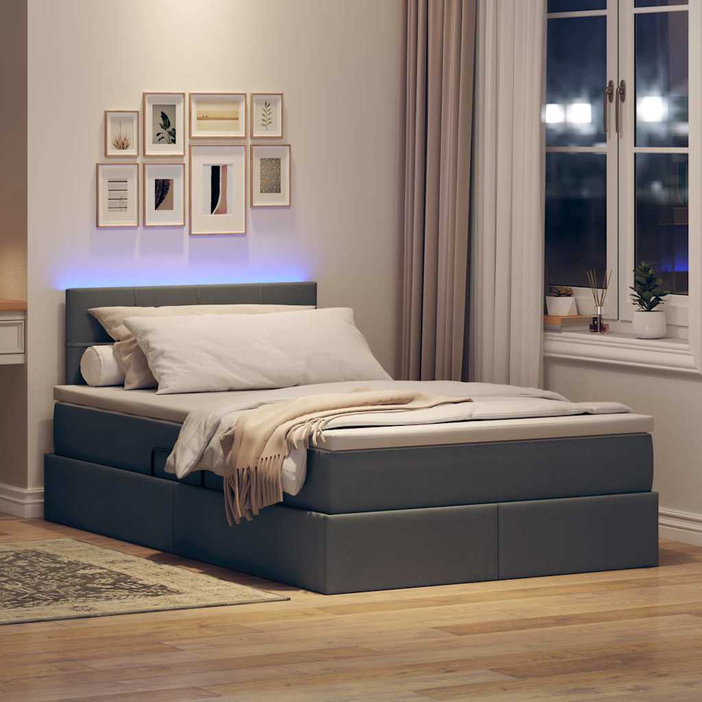 LED-Speicherbett mit Matratze Dunkelgrau 120 x 200 cm Stoff