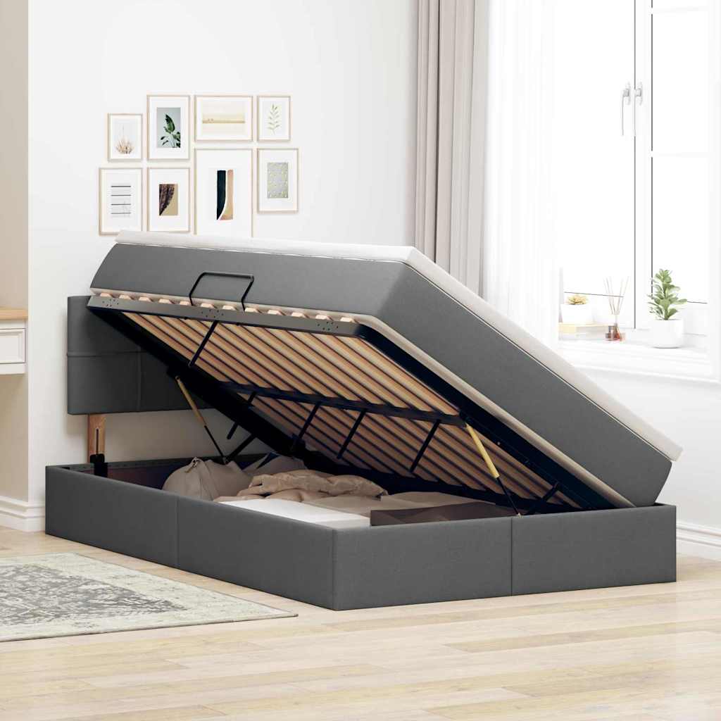 LED-Speicherbett mit Matratze Dunkelgrau 120 x 200 cm Stoff