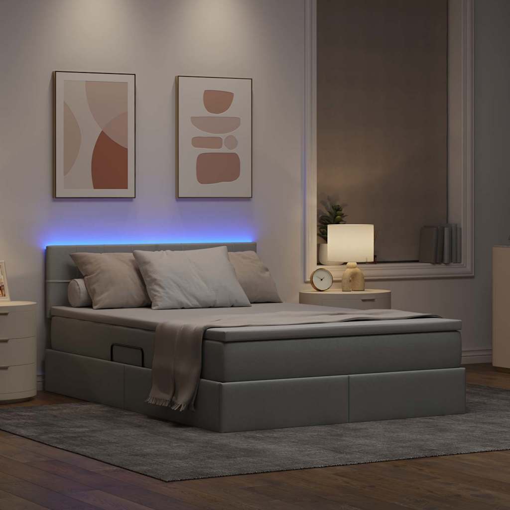 LED-Speicherbett mit Matratze Hellgrau 140 x 200 cm Stoff