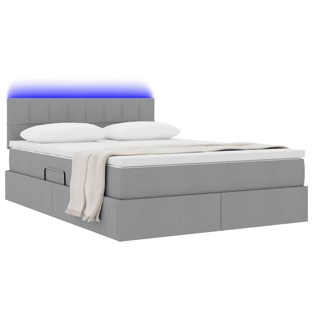LED-Speicherbett mit Matratze Hellgrau 140 x 200 cm Stoff