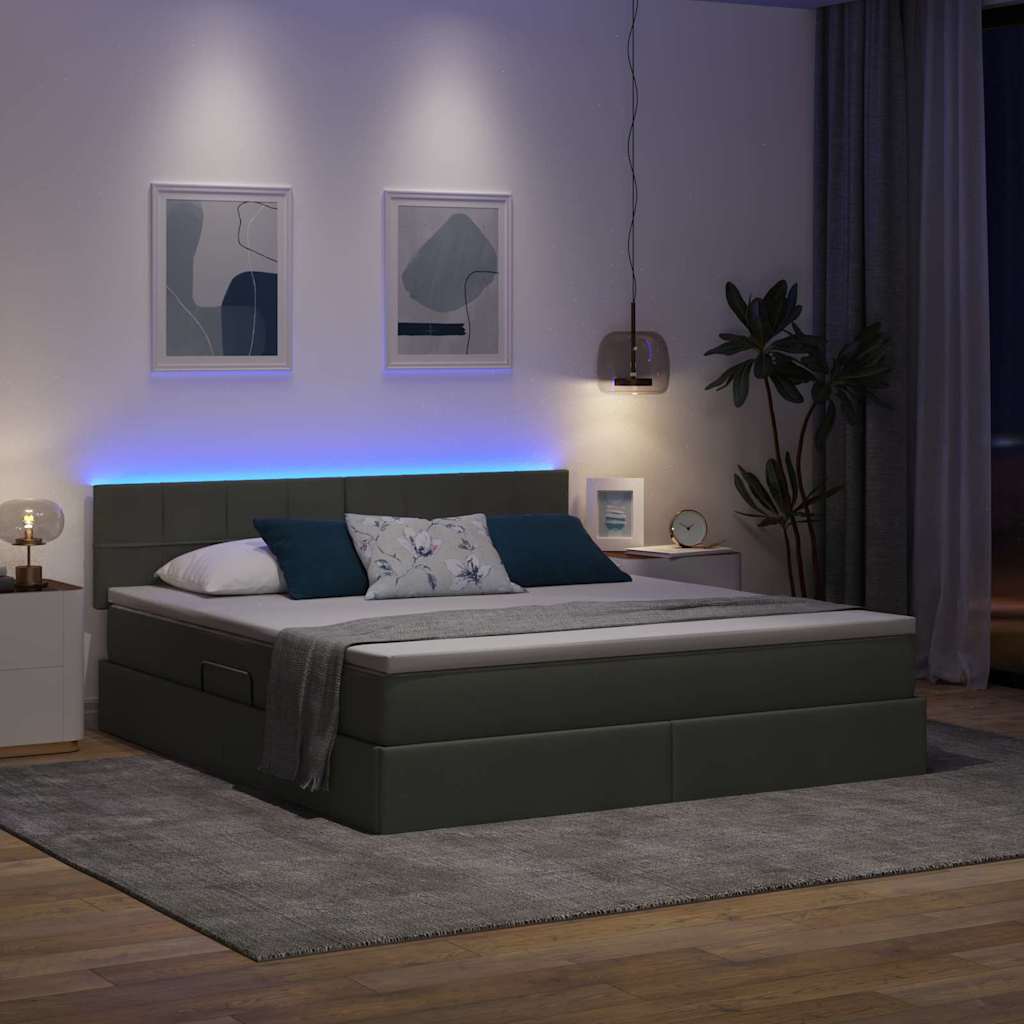 LED-Speicherbett mit Matratze Dunkelgrau 160 x 200 cm Stoff