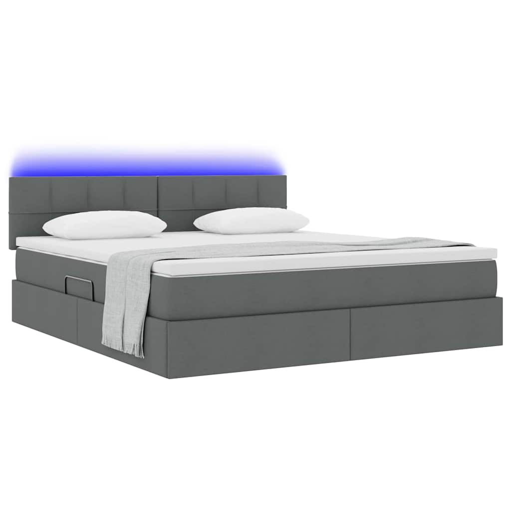 LED-Speicherbett mit Matratze Dunkelgrau 160 x 200 cm Stoff
