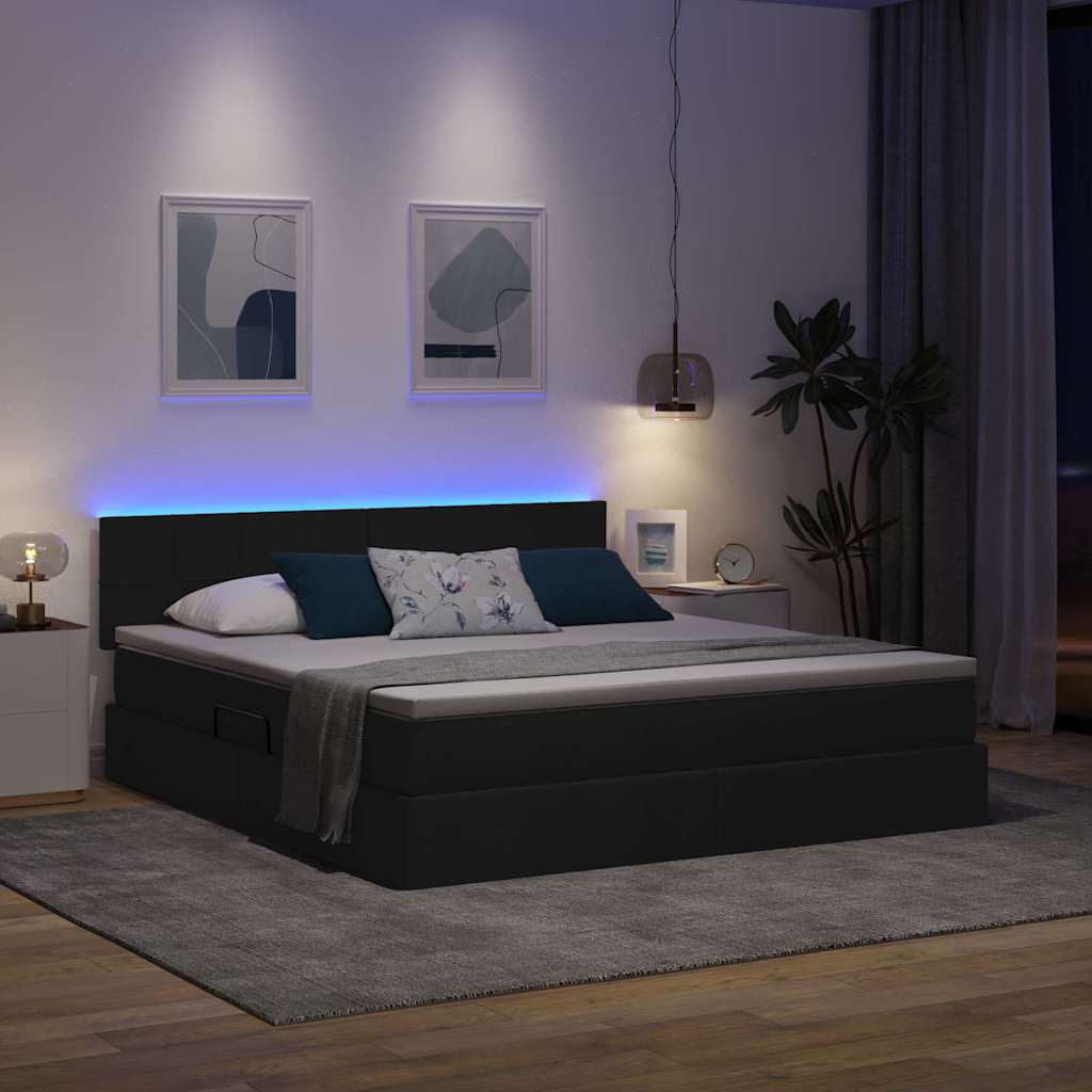 LED-Speicherbett mit Matratze Schwarz 160 x 200 cm Stoff