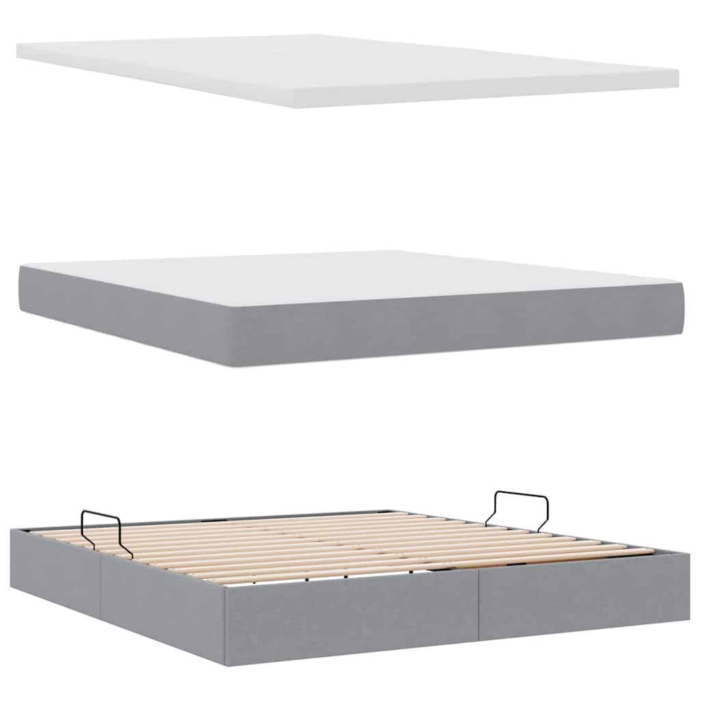 LED-Speicherbett mit Matratze Hellgrau 180 x 200 cm Stoff