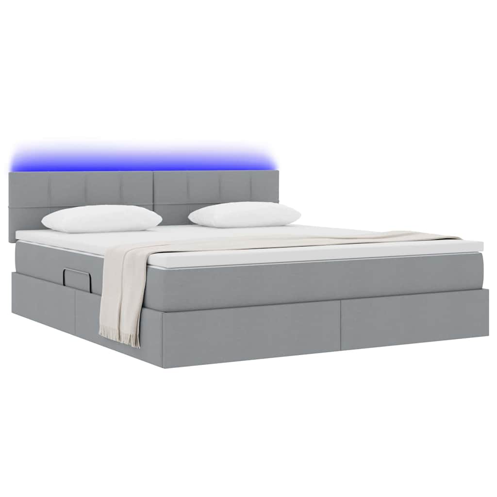 LED-Speicherbett mit Matratze Hellgrau 180 x 200 cm Stoff