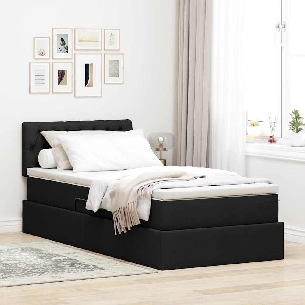 LED-Speicherbett mit Matratze Schwarz 90 x 190 cm Stoff
