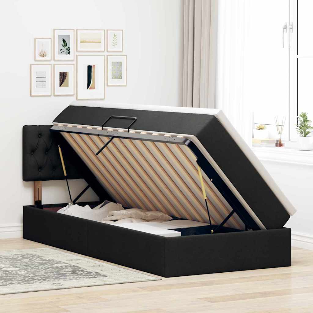 LED-Speicherbett mit Matratze Schwarz 90 x 190 cm Stoff