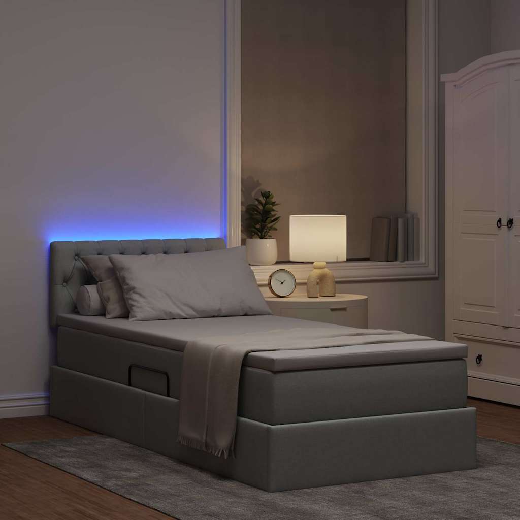 LED-Speicherbett mit Matratze Hellgrau 100 x 200 cm Stoff