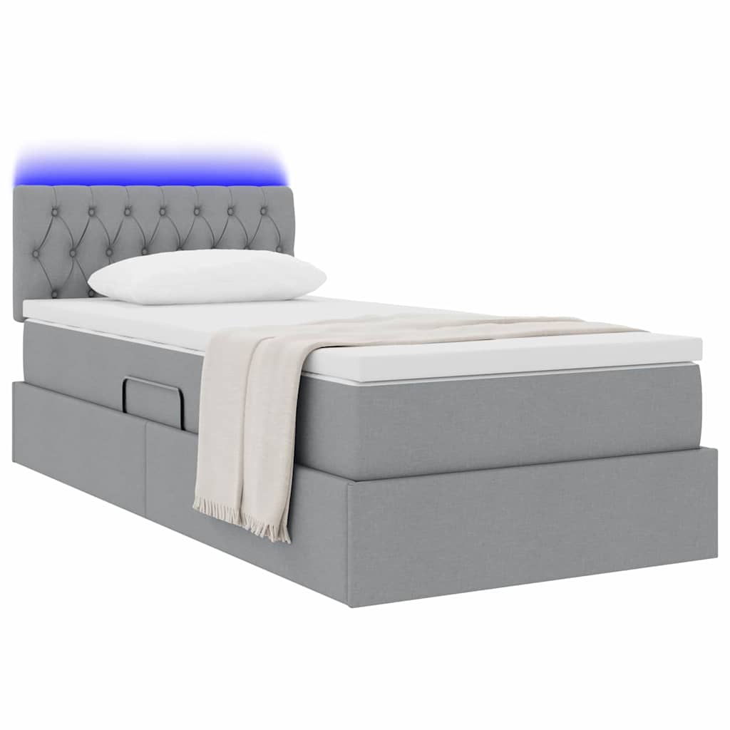 LED-Speicherbett mit Matratze Hellgrau 100 x 200 cm Stoff