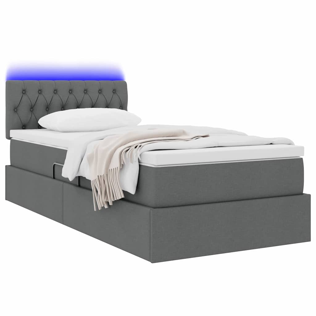 LED-Speicherbett mit Matratze Dunkelgrau 100 x 200 cm Stoff