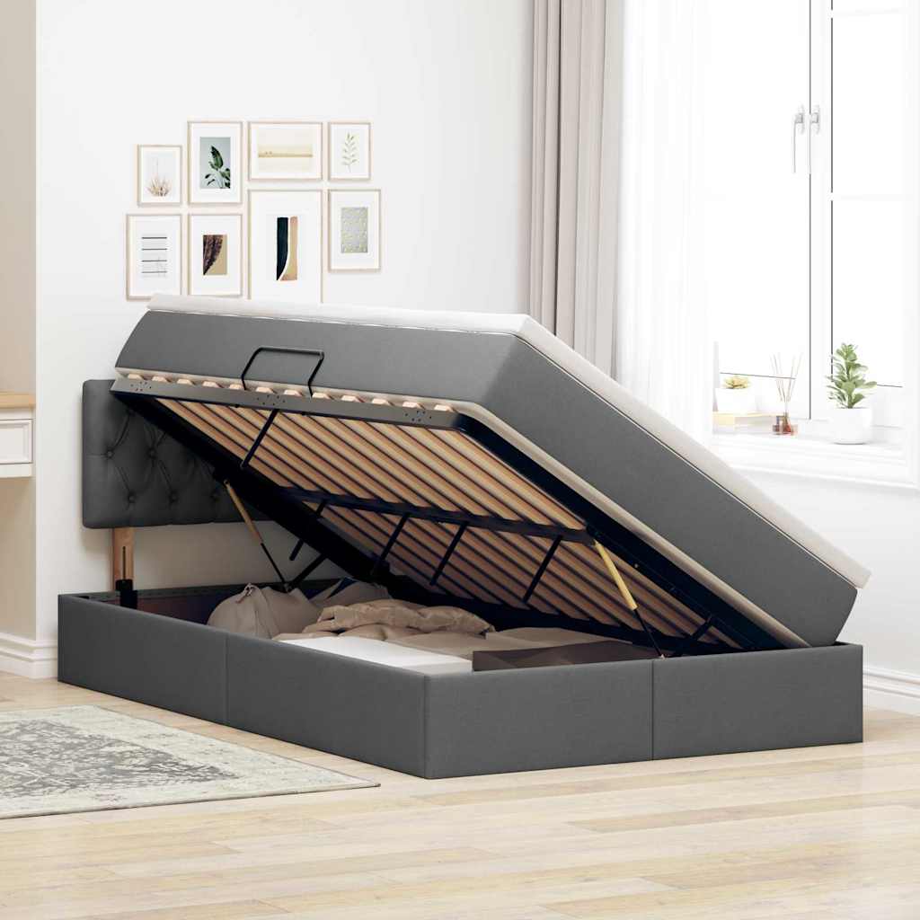 LED-Speicherbett mit Matratze Dunkelgrau 120 x 200 cm Stoff