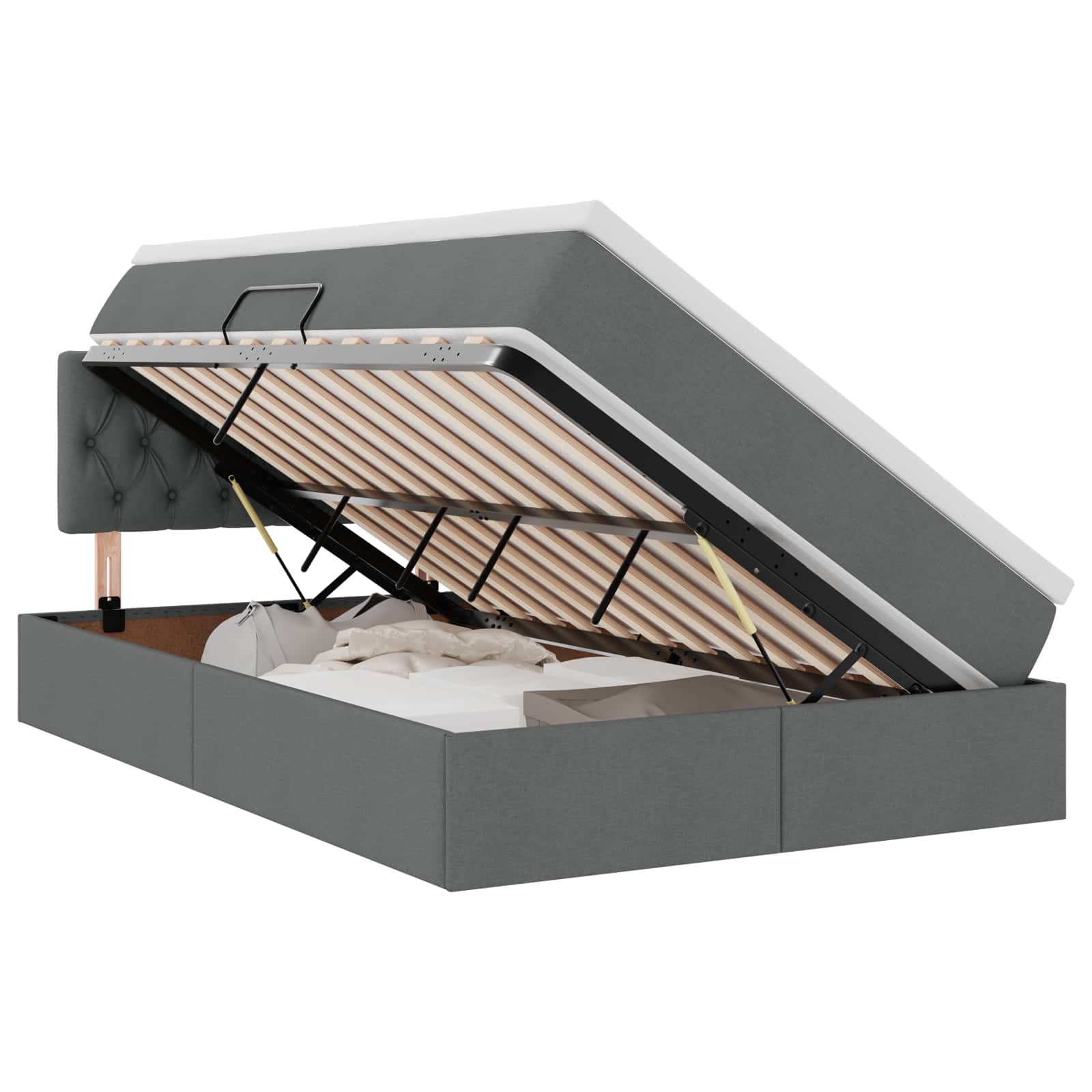 LED-Speicherbett mit Matratze Dunkelgrau 120 x 200 cm Stoff