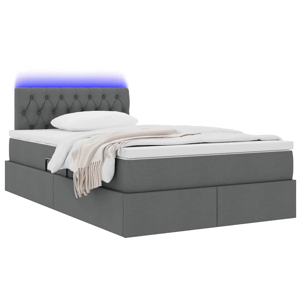 LED-Speicherbett mit Matratze Dunkelgrau 120 x 200 cm Stoff
