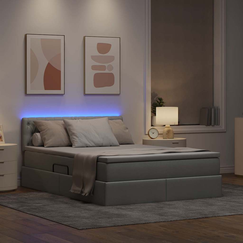 LED-Speicherbett mit Matratze Hellgrau 140 x 200 cm Stoff