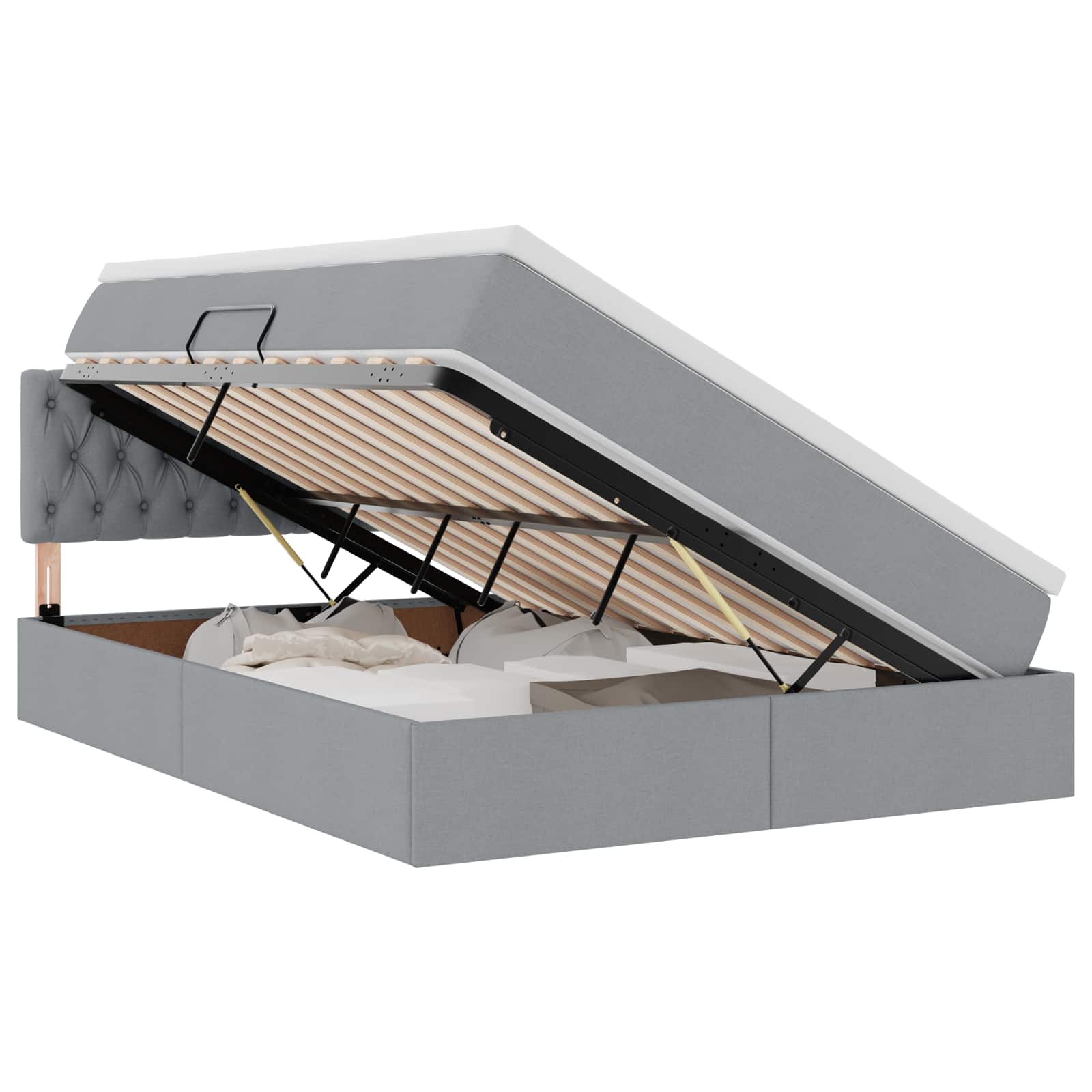 LED-Speicherbett mit Matratze Hellgrau 140 x 200 cm Stoff
