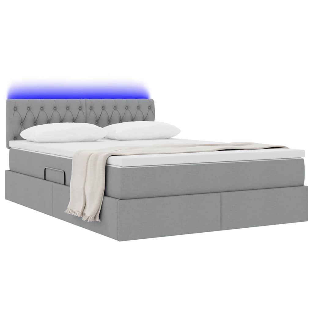 LED-Speicherbett mit Matratze Hellgrau 140 x 200 cm Stoff