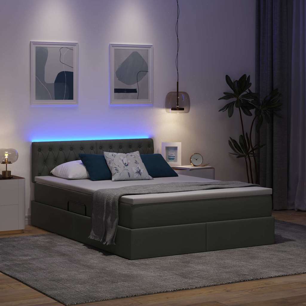 LED-Speicherbett mit Matratze Dunkelgrau 140 x 200 cm Stoff