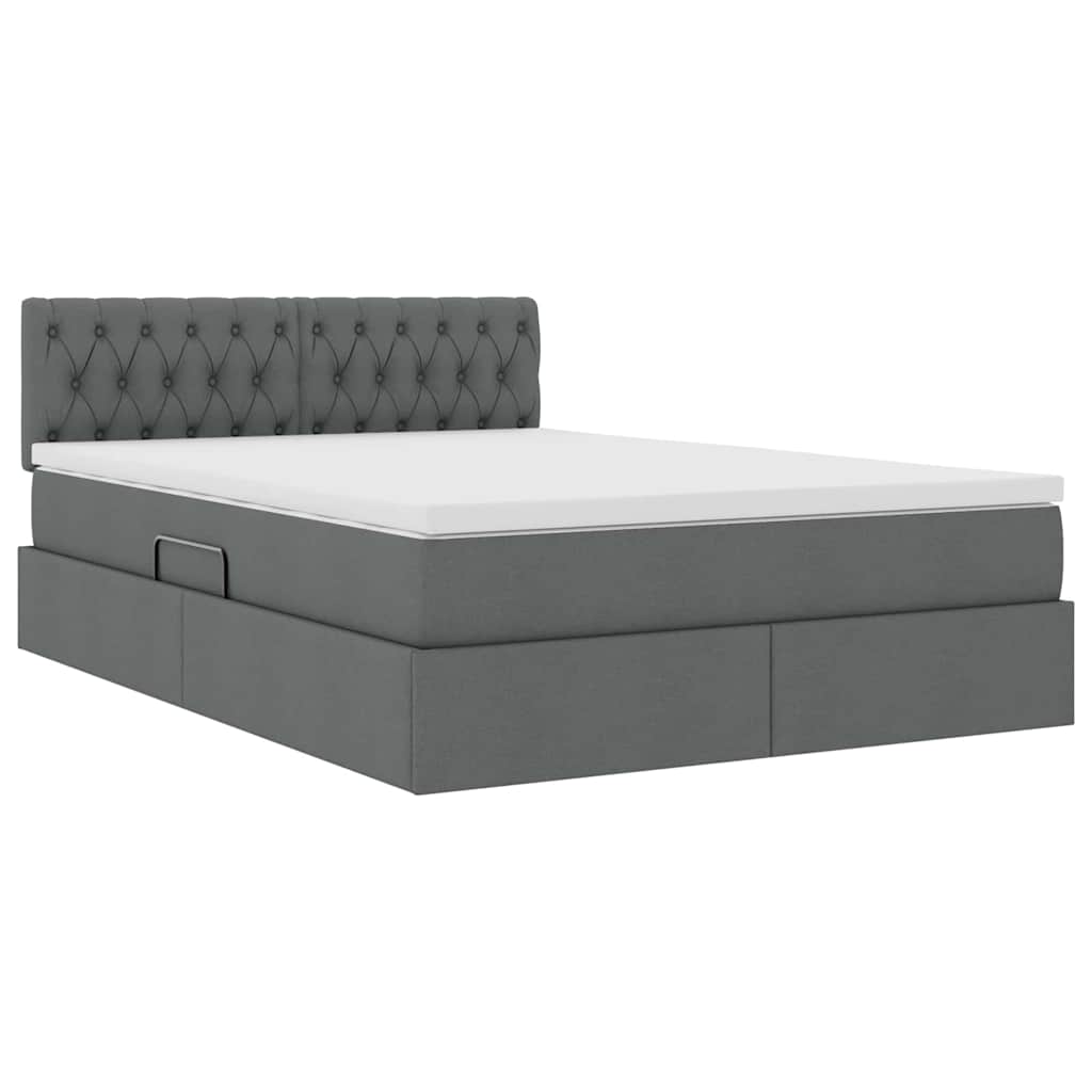 LED-Speicherbett mit Matratze Dunkelgrau 140 x 200 cm Stoff