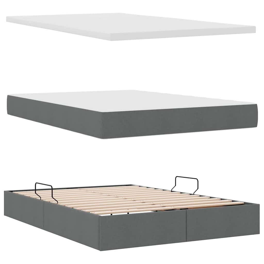 LED-Speicherbett mit Matratze Dunkelgrau 140 x 200 cm Stoff
