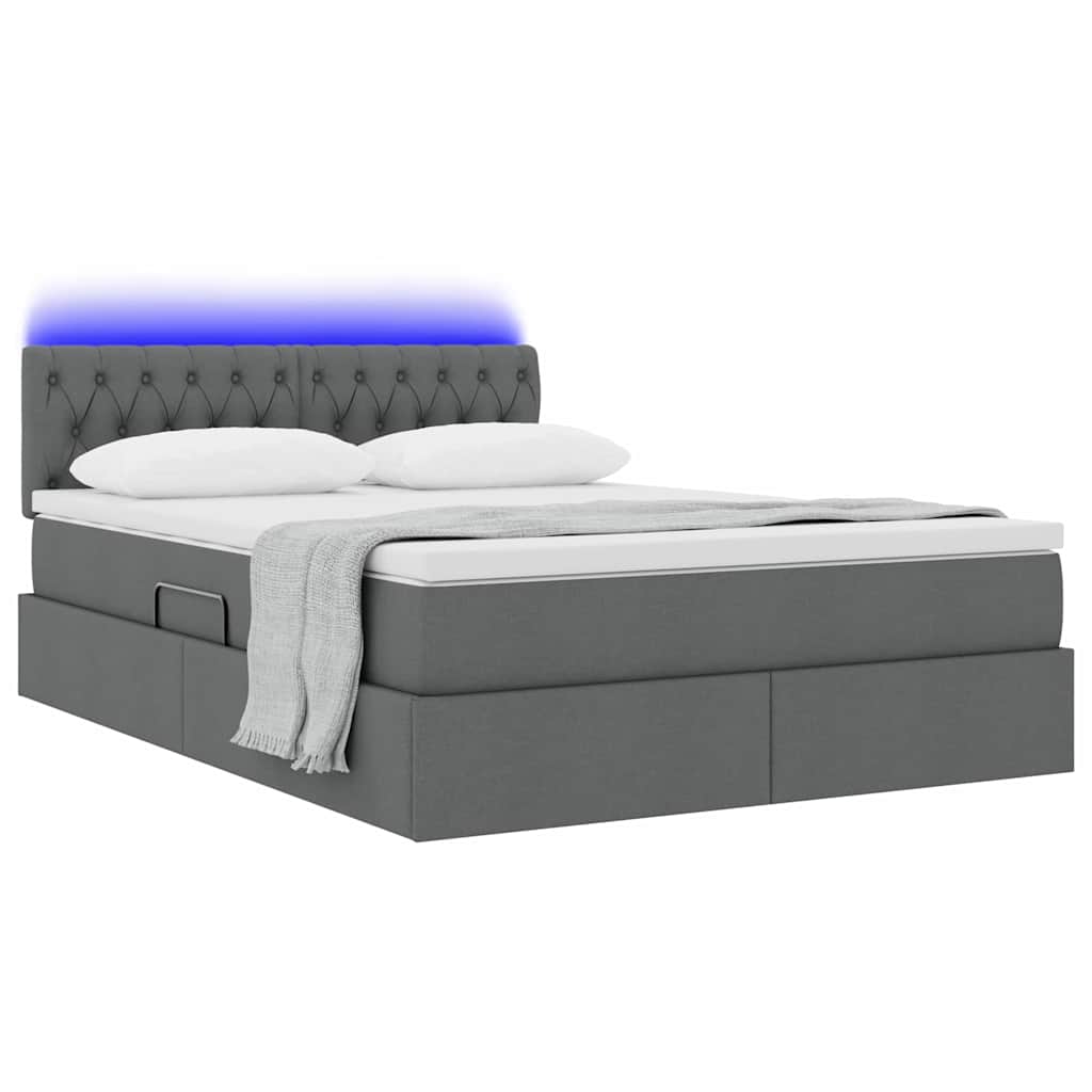 LED-Speicherbett mit Matratze Dunkelgrau 140 x 200 cm Stoff
