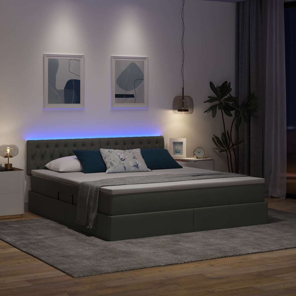 LED-Speicherbett mit Matratze Dunkelgrau 160 x 200 cm Stoff